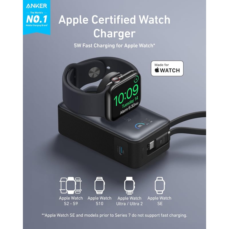 Powerbank Anker MagGo, 10000mAh, 35W, PD + QI, Fekete A1657011-1