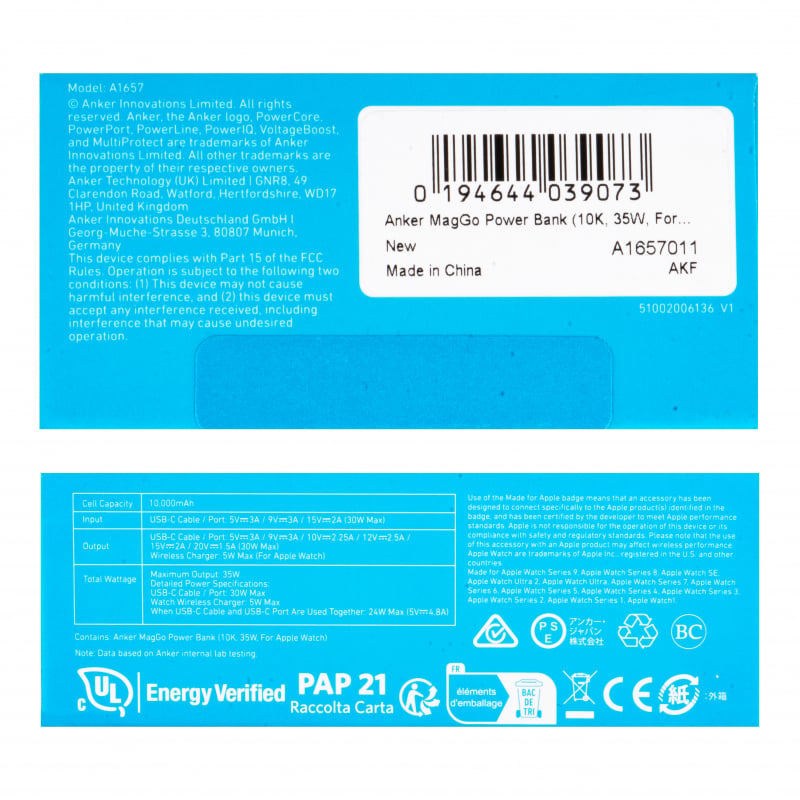 Powerbank Anker MagGo, 10000mAh, 35W, PD + QI, Fekete A1657011-9