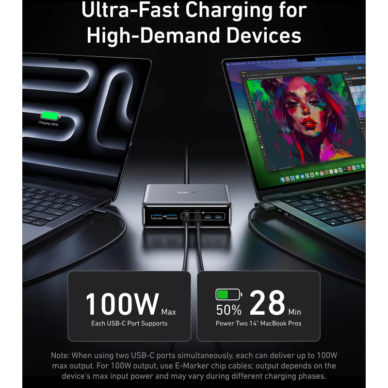 Anker Prime asztali töltő, 200W, 3A, 2 x USB-A - 4 x USB-C, Fekete (A2683341)-4