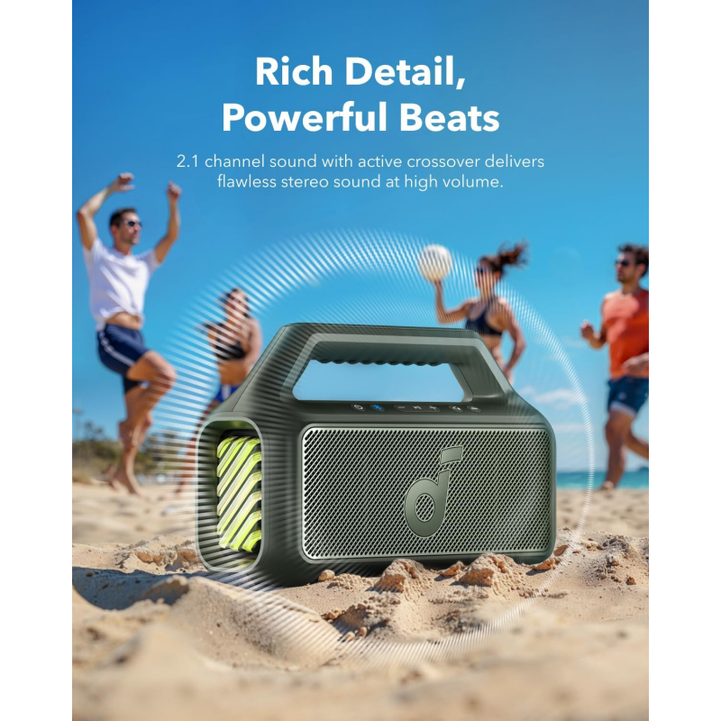 Bluetooth Hangszóró Anker SoundCore Boom 2, 80W, TWS, RGB, Vízálló, Zöld A3138061-4