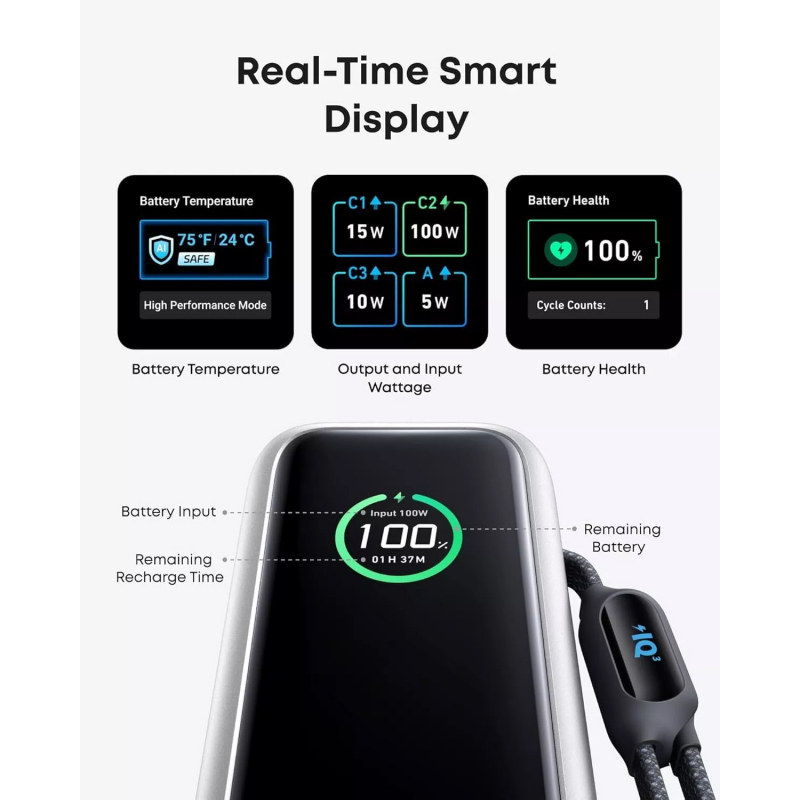 Powerbank Anker, 25000mAh, 165W, QC + PD, Ezüst A1695H41-3
