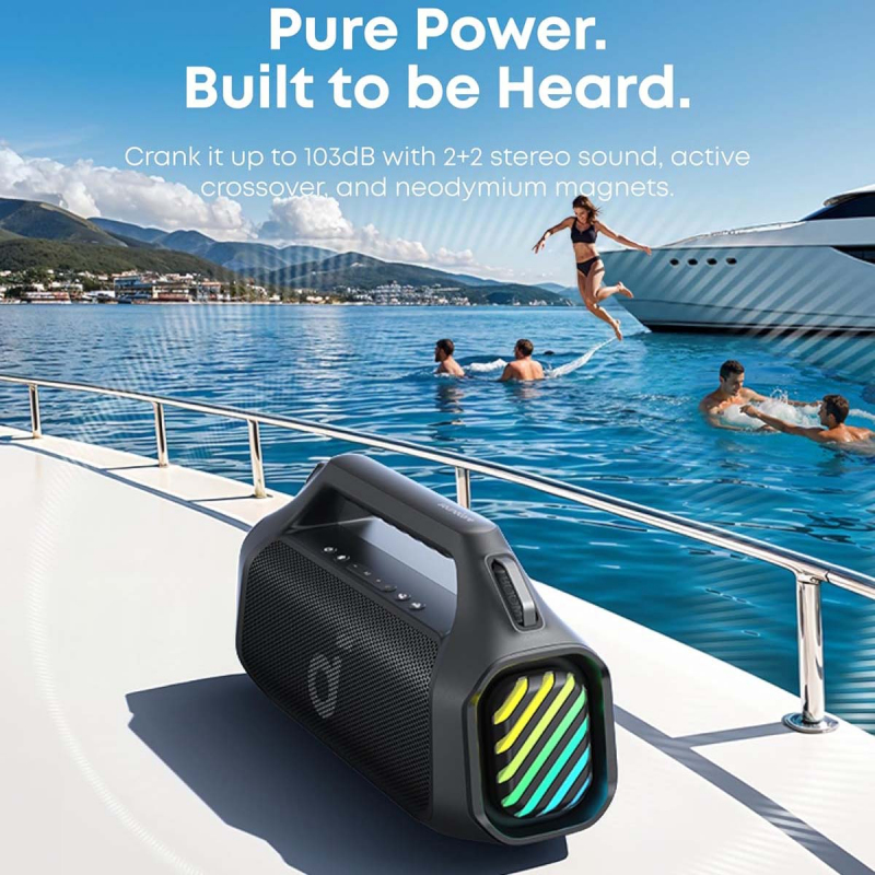 Bluetooth Hangszóró Anker SoundCore Boom 2 Pro, 140W, TWS, RGB, Vízálló, Fekete A3134A11-1