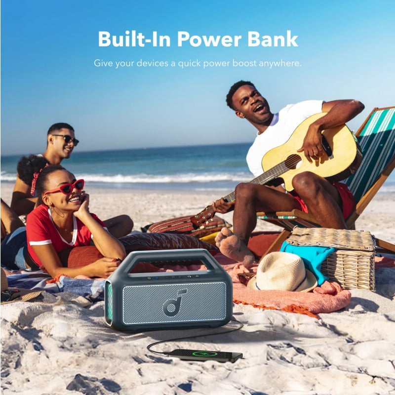 Bluetooth Hangszóró Anker SoundCore Boom 2, 80W, TWS, RGB, Vízálló, Kék A3138031-2