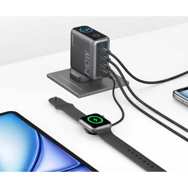Hálózati Töltő Anker Zolo, 140W, 5A, 1 x USB-A - 3 x USB-C, USB-C Kábel, Fekete (B2697GZ1)-1