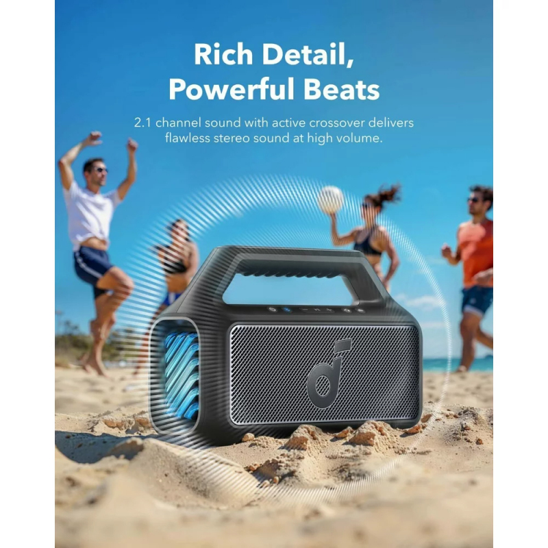 Bluetooth Hangszóró Anker SoundCore Boom 2, 80W, TWS, RGB, Vízálló, Fekete A3138011-2