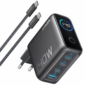 Hálózati Töltő Anker Zolo, 140W, 5A, 1 x USB-A - 3 x USB-C, USB-C Kábel, Fekete (B2697GZ1)
