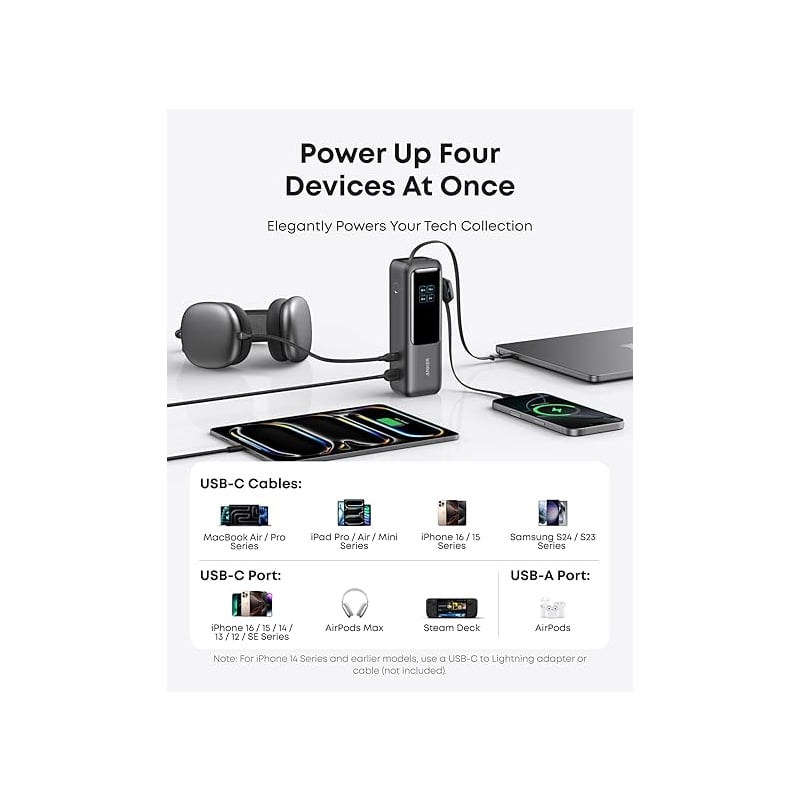 Powerbank Anker, 25000mAh, 165W, QC + PD, Szürke A1695H11-2