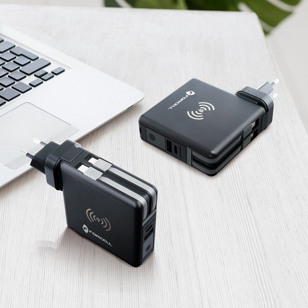 FORCELL F-ENERGY multifunkcionális töltő 20W 5 az 1-ben USB-C/villám kábellel, 10000mAh power bankkal és vezeték nélküli töltéssel 15W-7