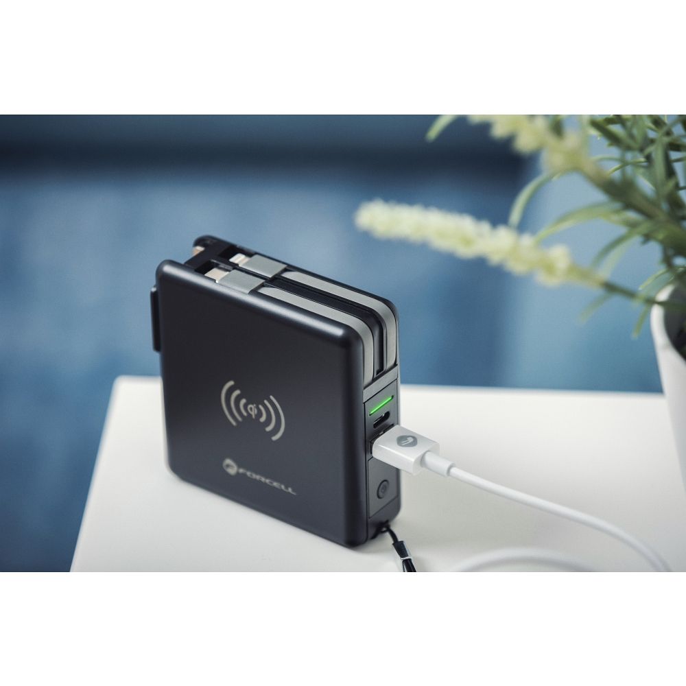 FORCELL F-ENERGY multifunkcionális töltő 20W 5 az 1-ben USB-C/villám kábellel, 10000mAh power bankkal és vezeték nélküli töltéssel 15W-9
