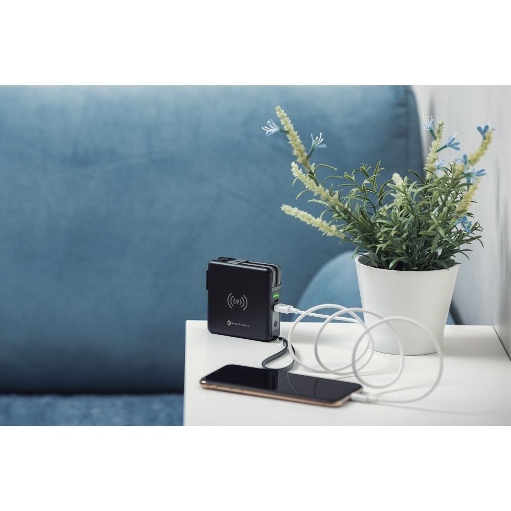 FORCELL F-ENERGY multifunkcionális töltő 20W 5 az 1-ben USB-C/villám kábellel, 10000mAh power bankkal és vezeték nélküli töltéssel 15W-10