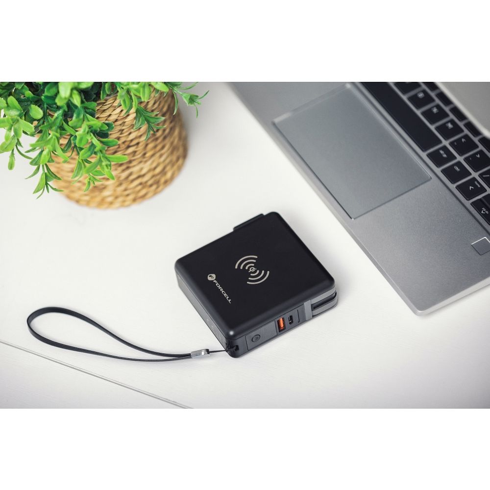 FORCELL F-ENERGY multifunkcionális töltő 20W 5 az 1-ben USB-C/villám kábellel, 10000mAh power bankkal és vezeték nélküli töltéssel 15W-28