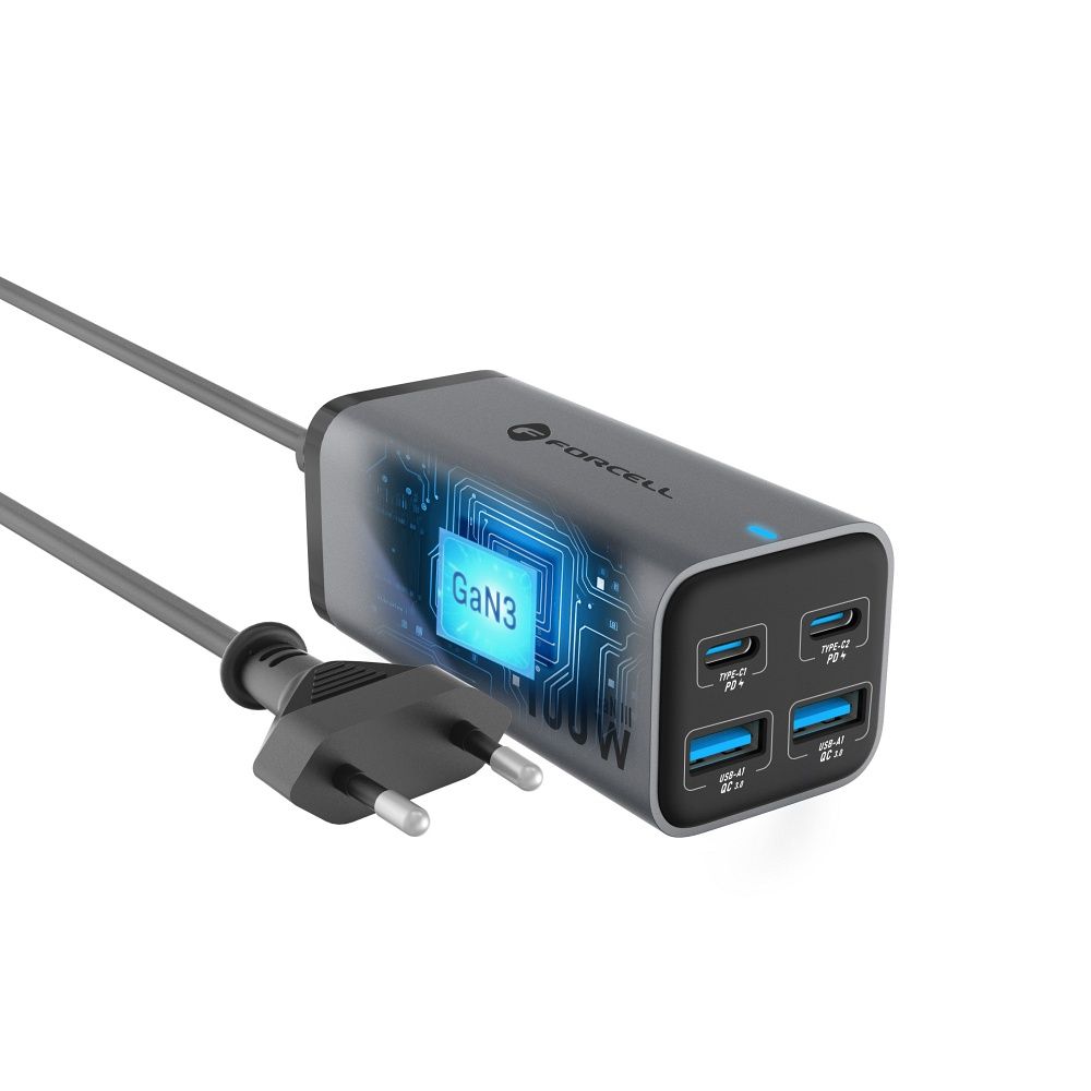 FORCELL F-ENERGY GaN III VT-51 asztali töltő 2 x Type C + 2 x USB A PD QC4.0 SFC2.0 5A 100W szürke-2