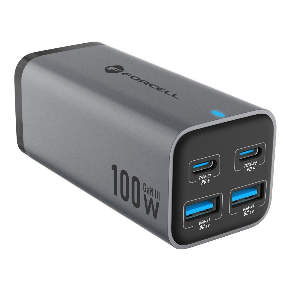 FORCELL F-ENERGY GaN III VT-51 asztali töltő 2 x Type C + 2 x USB A PD QC4.0 SFC2.0 5A 100W szürke-3