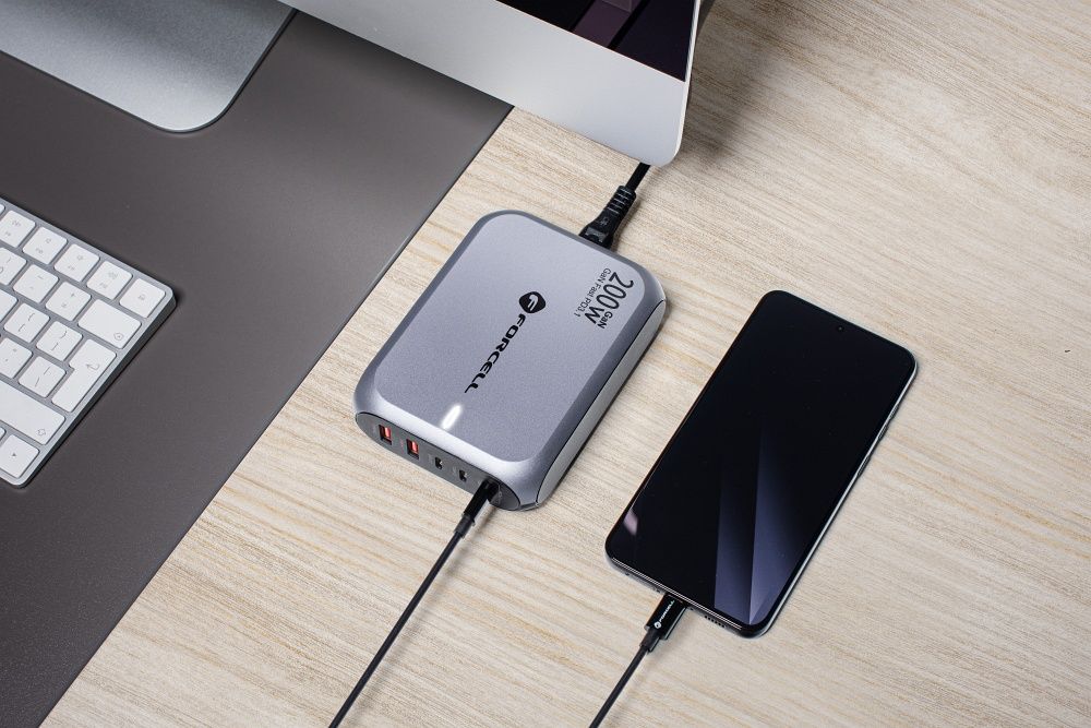 FORCELL F-ENERGY GaN III VT-51 asztali töltő 3 x Typ C + 2 x USB A PD QC4.0 SFC2.0 5A 200W szürke-3