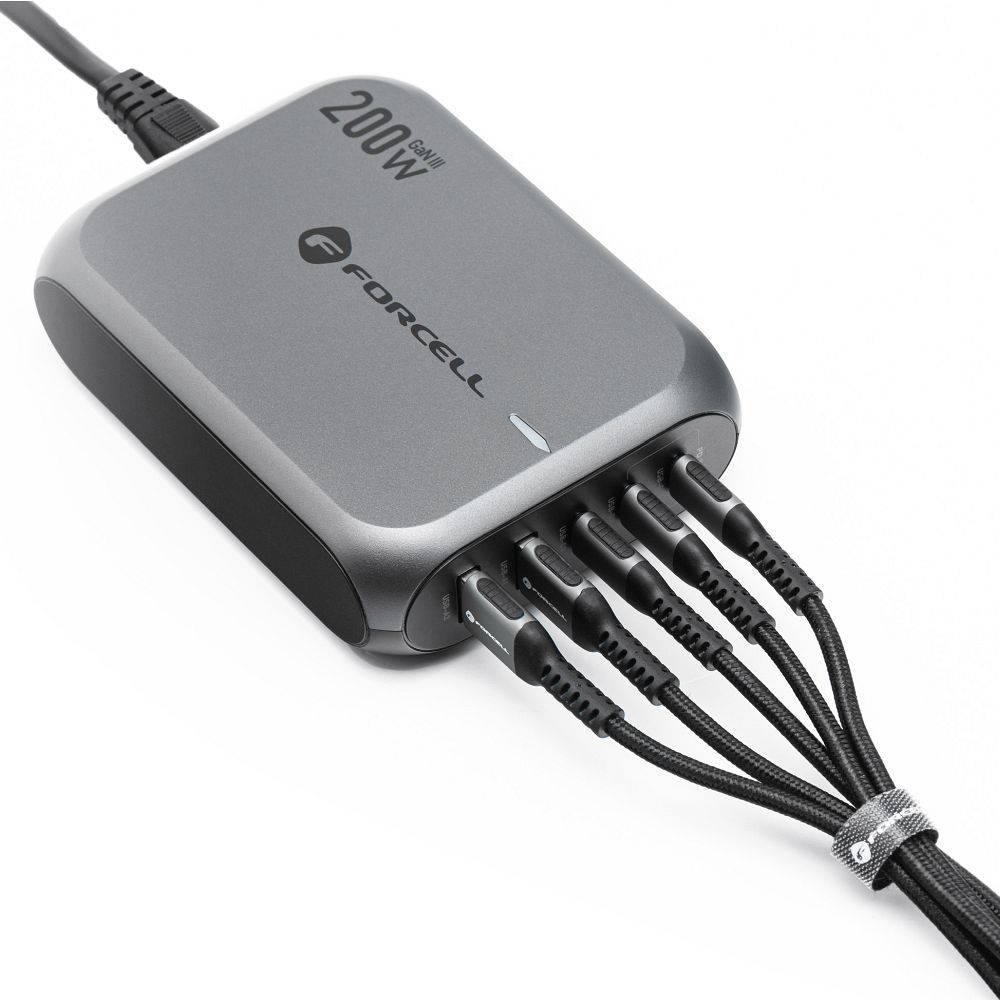 FORCELL F-ENERGY GaN III VT-51 asztali töltő 3 x Typ C + 2 x USB A PD QC4.0 SFC2.0 5A 200W szürke-4