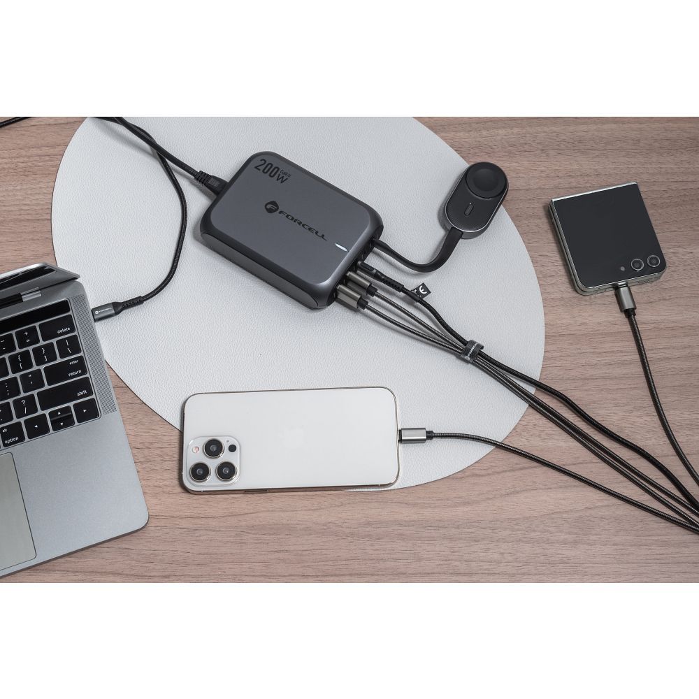 FORCELL F-ENERGY GaN III VT-51 asztali töltő 3 x Typ C + 2 x USB A PD QC4.0 SFC2.0 5A 200W szürke-7