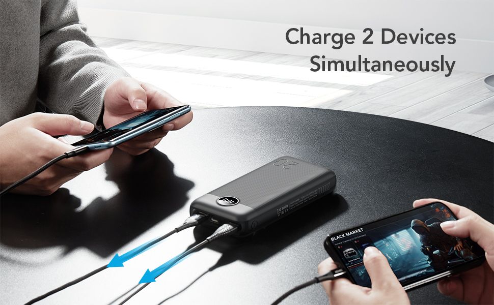 VEGER powerbank 20 000 mAh PD QC3.0 2A 20W L20S (VP2039PD / W2039PD) fekete-1