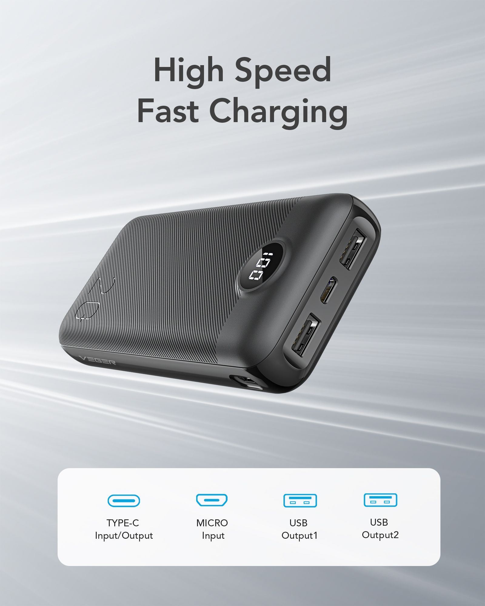 VEGER powerbank 20 000 mAh PD QC3.0 2A 20W L20S (VP2039PD / W2039PD) fekete-9