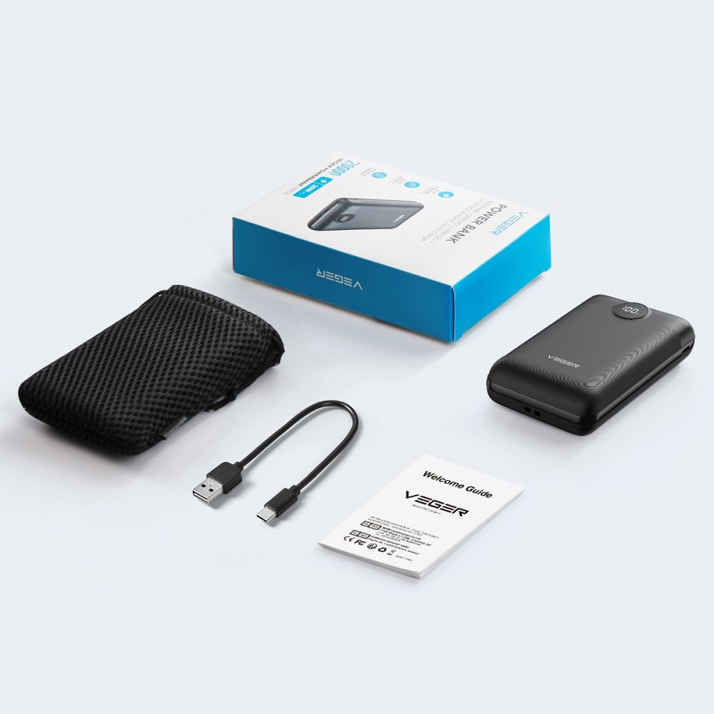 VEGER powerbank 20 000 mAh PD QC3.0 2A 22,5W S20 (W2053) fekete-26