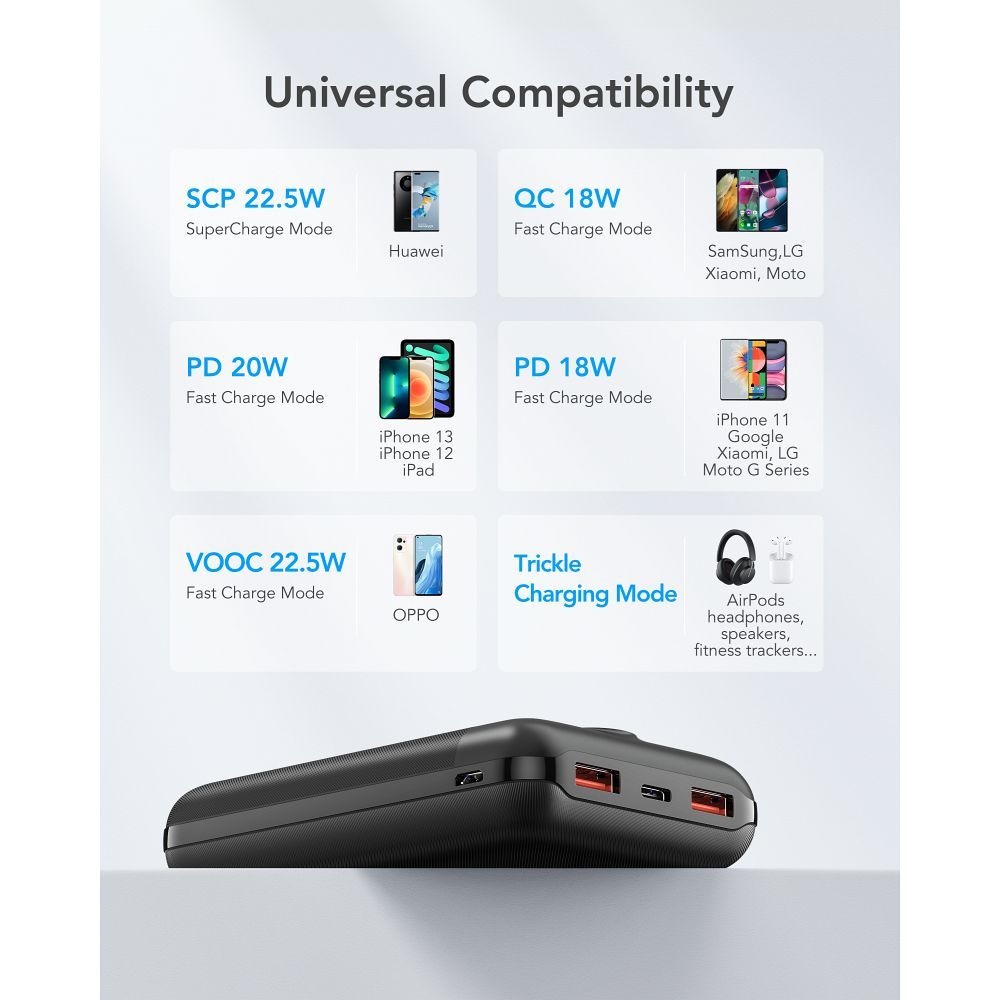 VEGER powerbank 20 000 mAh PD QC3.0 2A 22,5W S20 (W2053) fekete-15