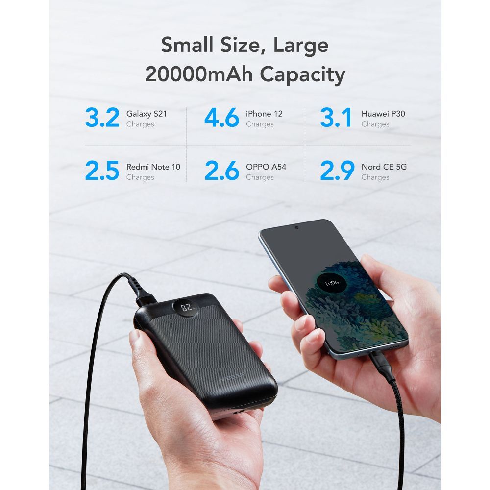 VEGER powerbank 20 000 mAh PD QC3.0 2A 22,5W S20 (W2053) fekete-14