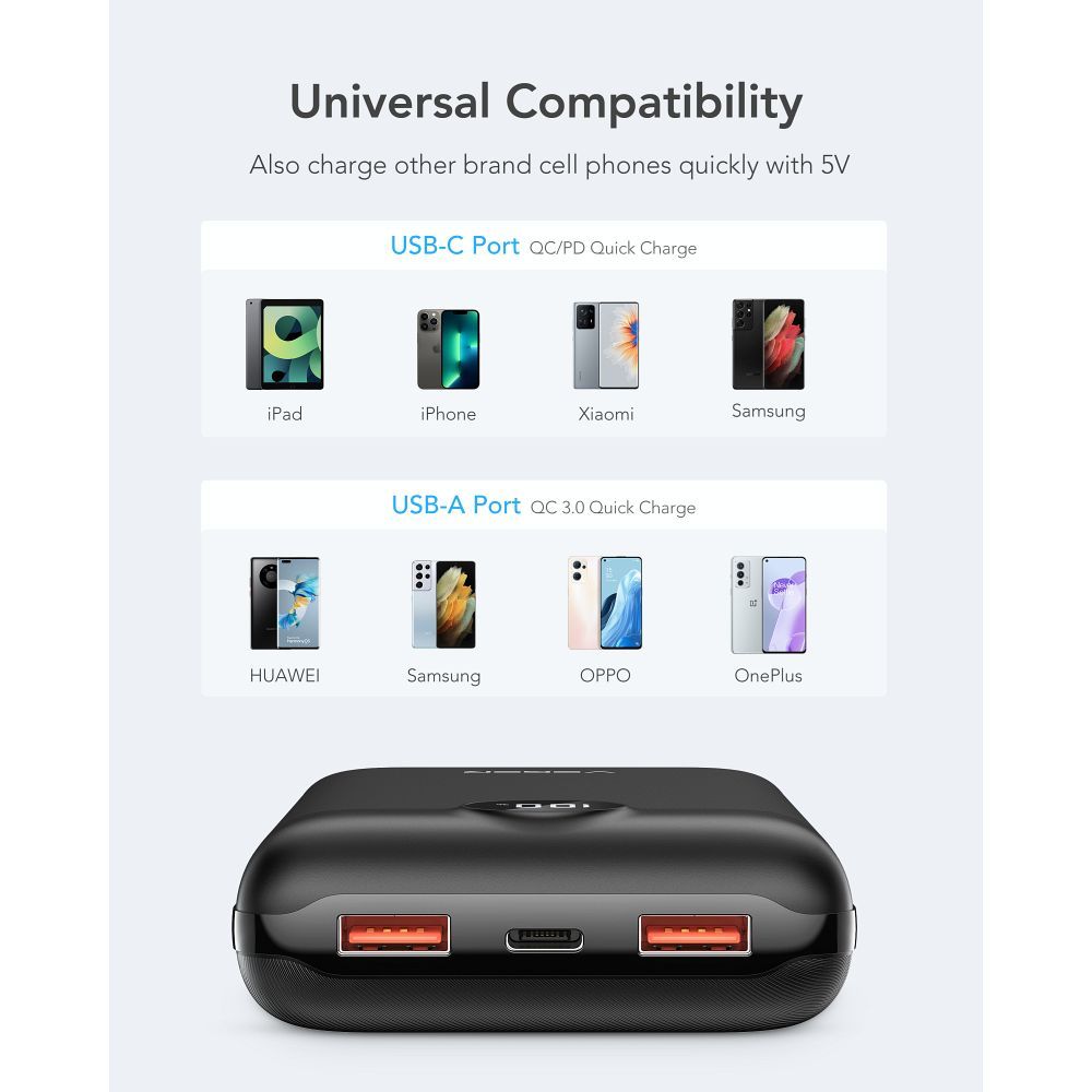 VEGER powerbank 20 000 mAh PD QC3.0 2A 22,5W S20 (W2053) fekete-4