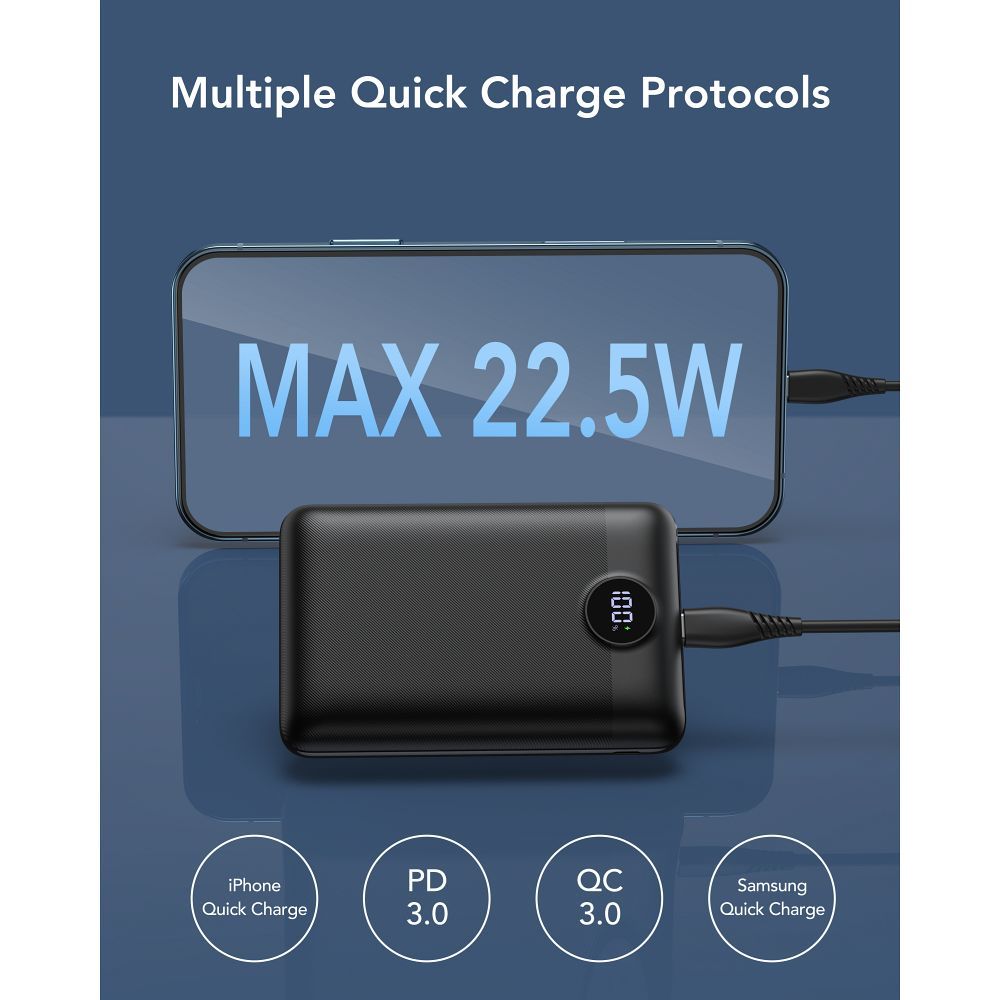 VEGER powerbank 20 000 mAh PD QC3.0 2A 22,5W S20 (W2053) fekete-5