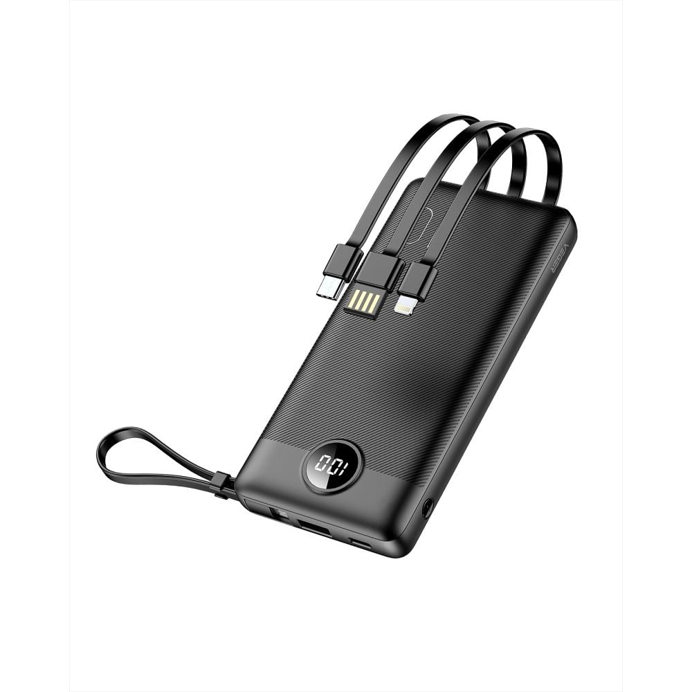VEGER powerbank 10 000 mAh beépített kábelekkel Micro USB / Type C / Lightning C10 (W1116) fekete-0