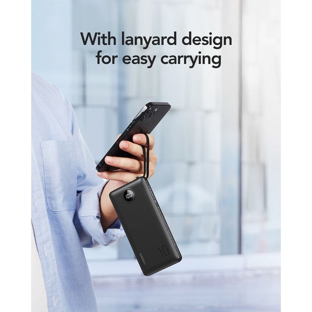 VEGER powerbank 10 000 mAh beépített kábelekkel Micro USB / Type C / Lightning C10 (W1116) fekete-16