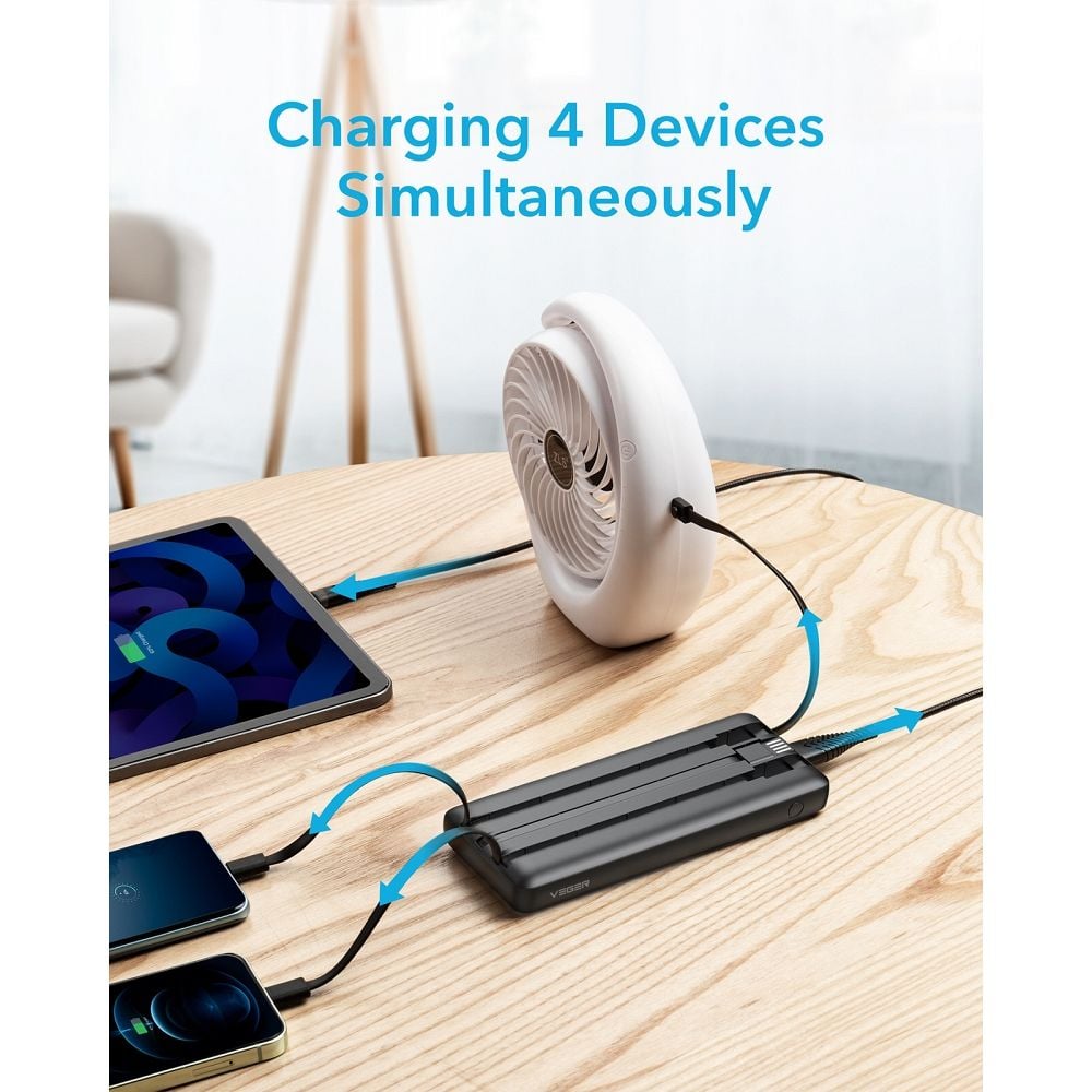 VEGER powerbank 10 000 mAh beépített kábelekkel Micro USB / Type C / Lightning C10 (W1116) fekete-19
