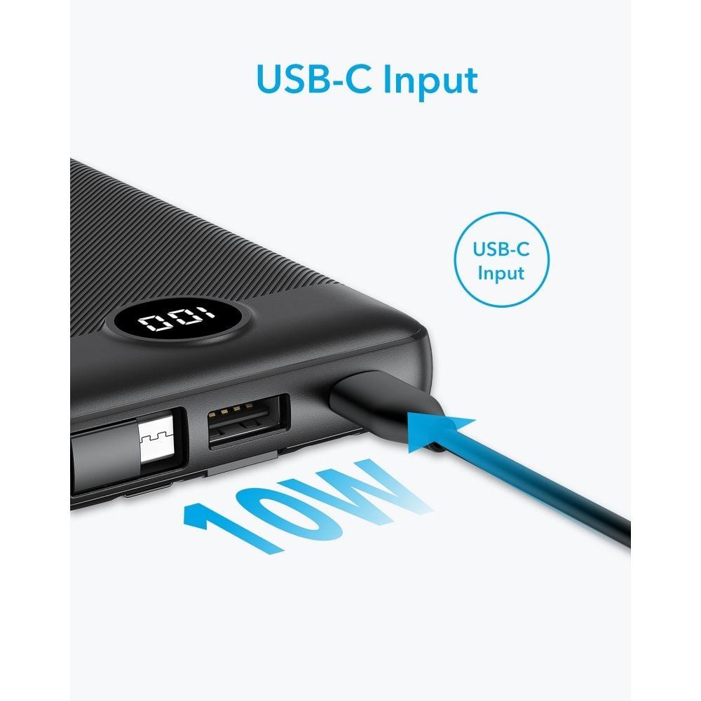 VEGER powerbank 10 000 mAh beépített kábelekkel Micro USB / Type C / Lightning C10 (W1116) fekete-2