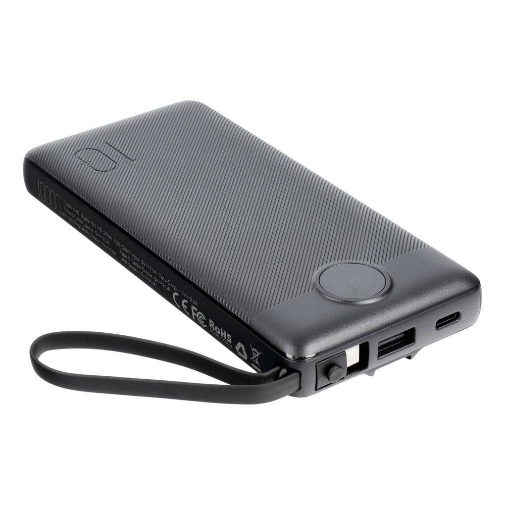 VEGER powerbank 10 000 mAh beépített kábelekkel Micro USB / Type C / Lightning C10 (W1116) fekete-4