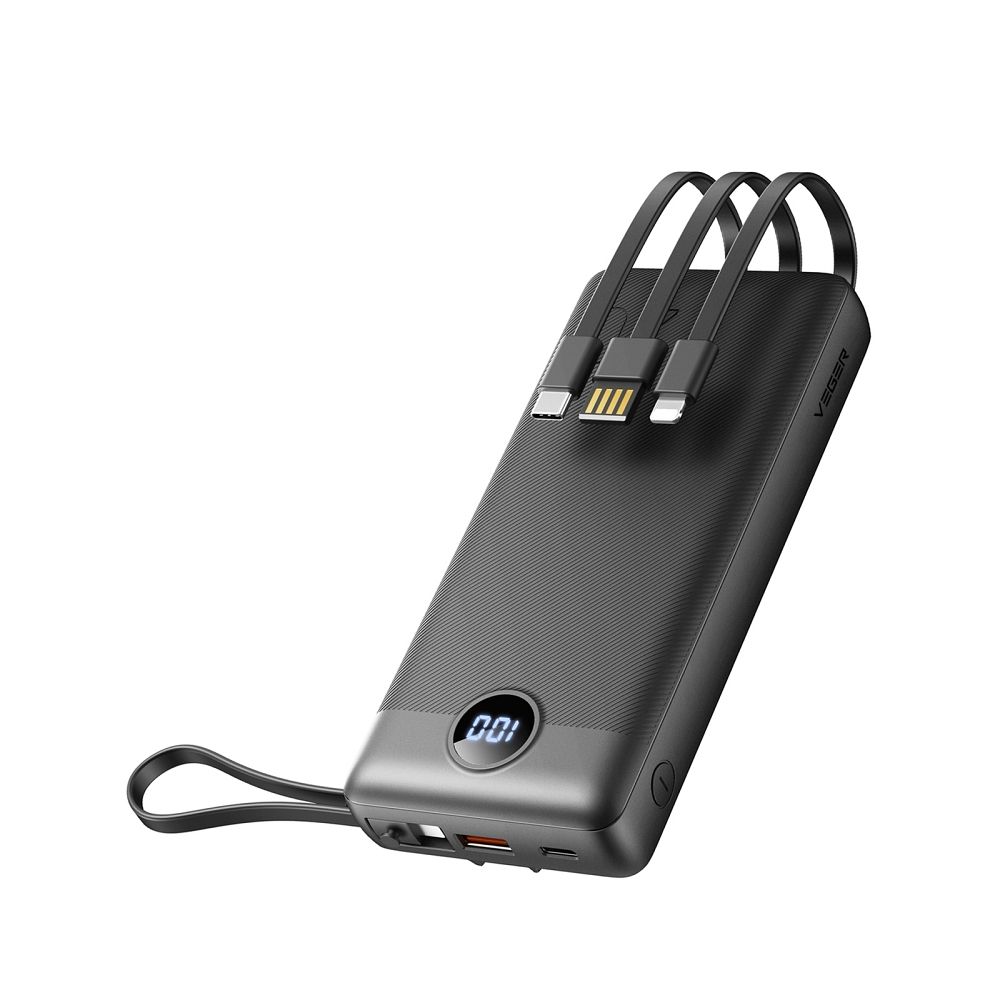 VEGER powerbank 20 000 mAh beépített kábelekkel Micro USB / Type C / Lightning C20 (W2047) fekete-0