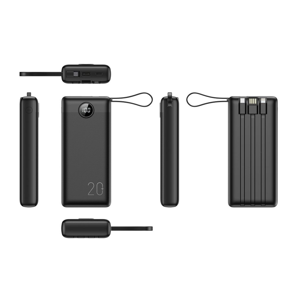 VEGER powerbank 20 000 mAh beépített kábelekkel Micro USB / Type C / Lightning C20 (W2047) fekete-14