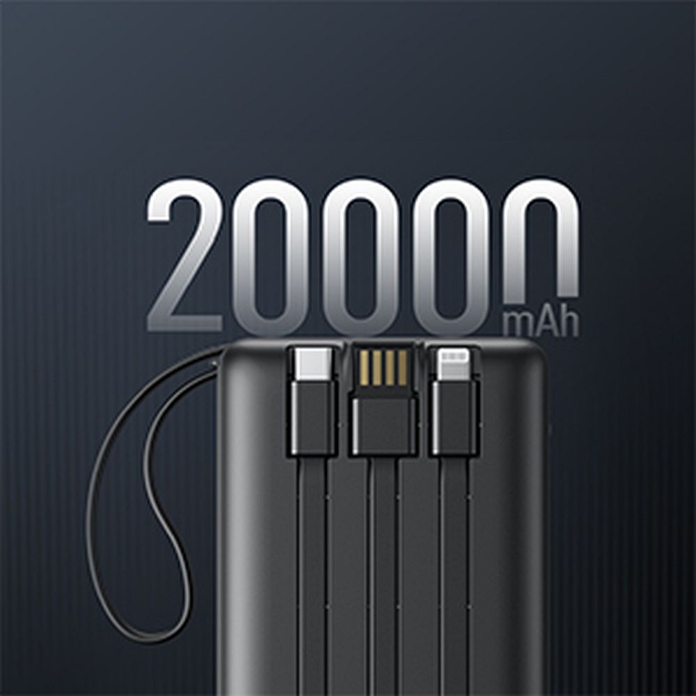 VEGER powerbank 20 000 mAh beépített kábelekkel Micro USB / Type C / Lightning C20 (W2047) fekete-1