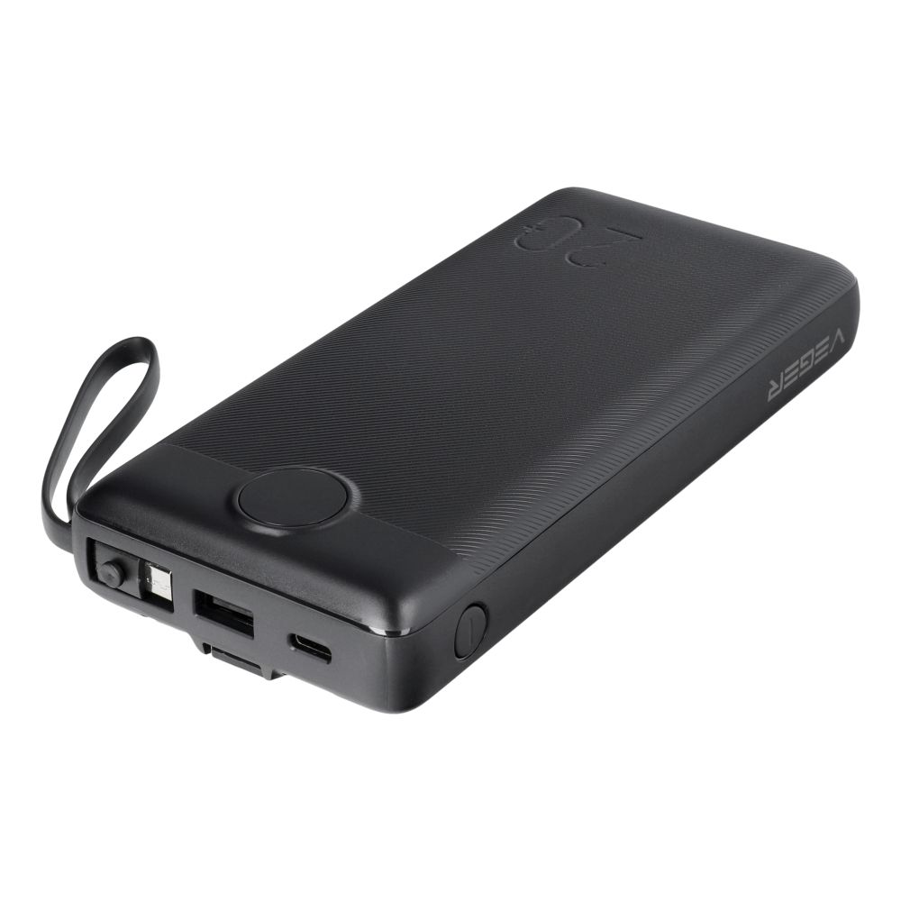 VEGER powerbank 20 000 mAh beépített kábelekkel Micro USB / Type C / Lightning C20 (W2047) fekete-4
