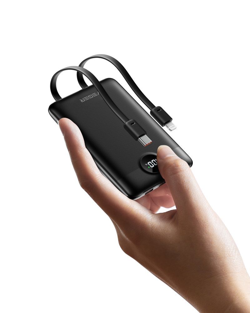 VEGER powerbank 10 000 mAh beépített kábelekkel Type C / Lightning PD QC3.0 2A 22,5W C11 (W1170) fekete-15