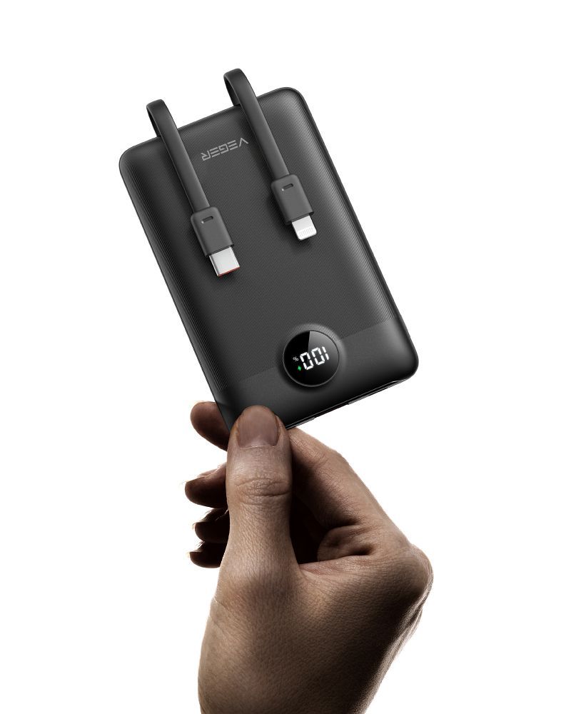 VEGER powerbank 10 000 mAh beépített kábelekkel Type C / Lightning PD QC3.0 2A 22,5W C11 (W1170) fekete-14