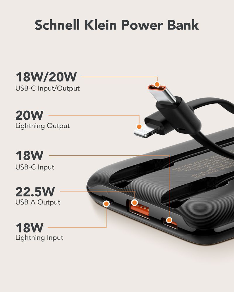 VEGER powerbank 10 000 mAh beépített kábelekkel Type C / Lightning PD QC3.0 2A 22,5W C11 (W1170) fekete-11