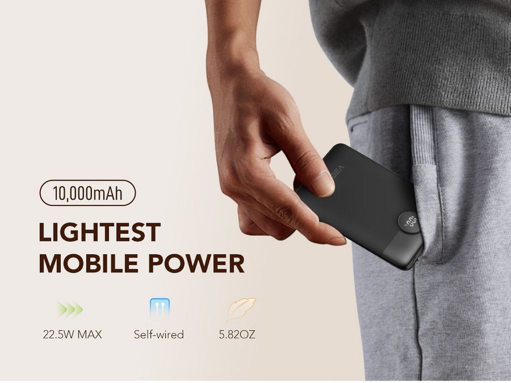 VEGER powerbank 10 000 mAh beépített kábelekkel Type C / Lightning PD QC3.0 2A 22,5W C11 (W1170) fekete-8