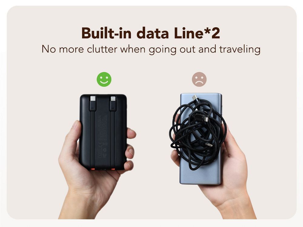 VEGER powerbank 10 000 mAh beépített kábelekkel Type C / Lightning PD QC3.0 2A 22,5W C11 (W1170) fekete-7