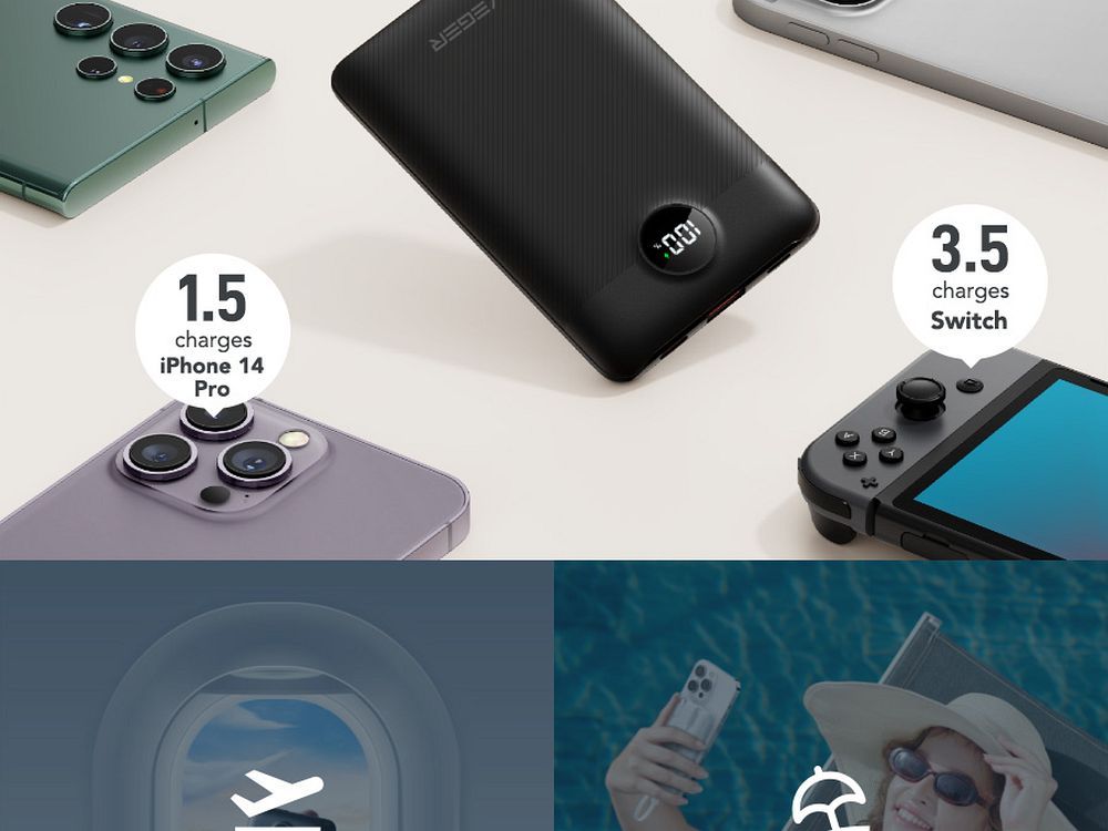 VEGER powerbank 10 000 mAh beépített kábelekkel Type C / Lightning PD QC3.0 2A 22,5W C11 (W1170) fekete-5