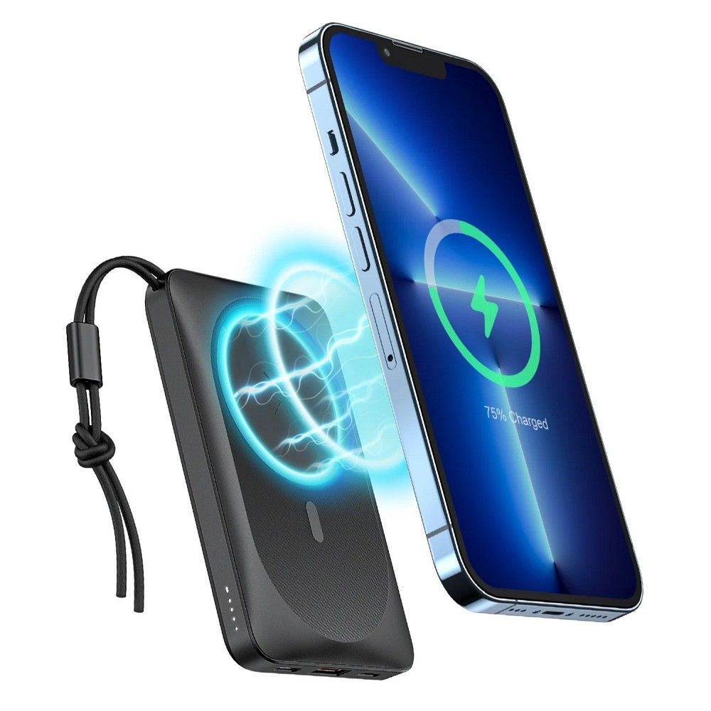 VEGER powerbank 10 000 mAh indukciós töltéssel kompatibilis MagSafe PD QC3.0 2A 20W MagOn (VP1151 / W1151) fekete-0