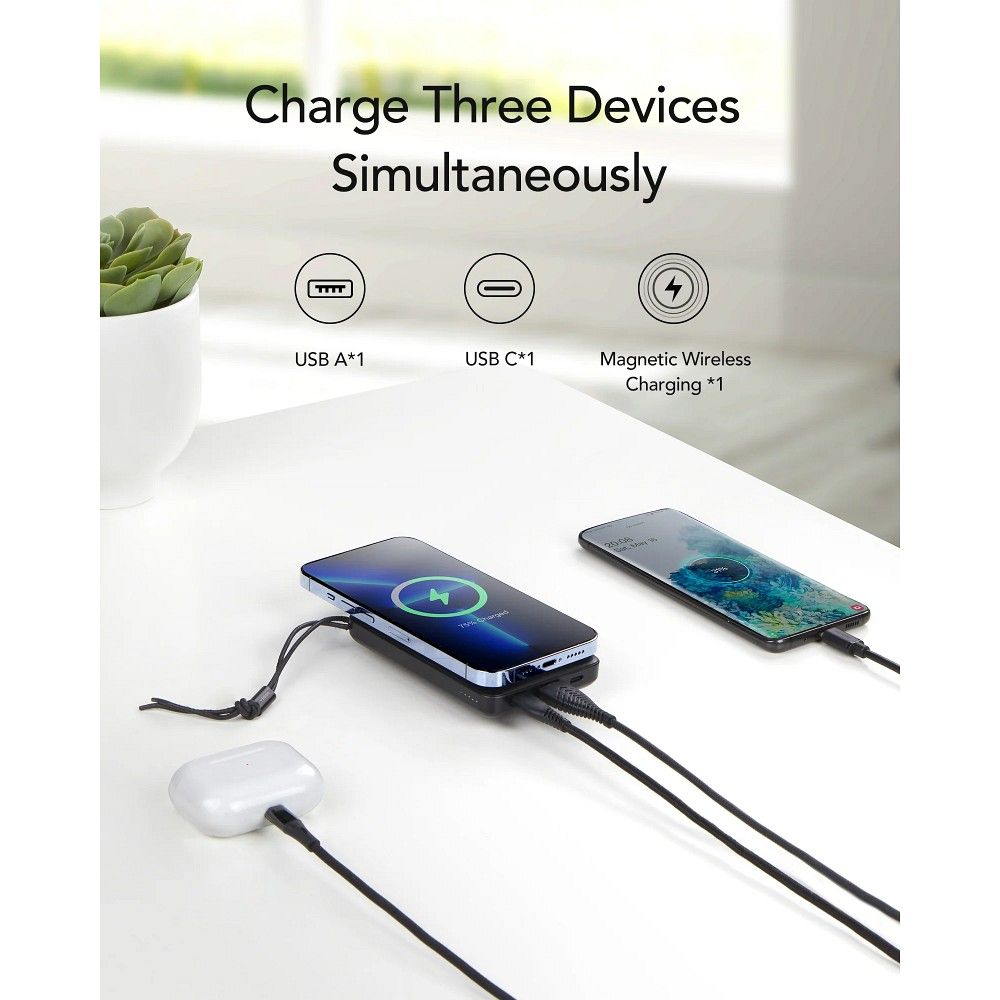 VEGER powerbank 10 000 mAh indukciós töltéssel kompatibilis MagSafe PD QC3.0 2A 20W MagOn (VP1151 / W1151) fekete-4