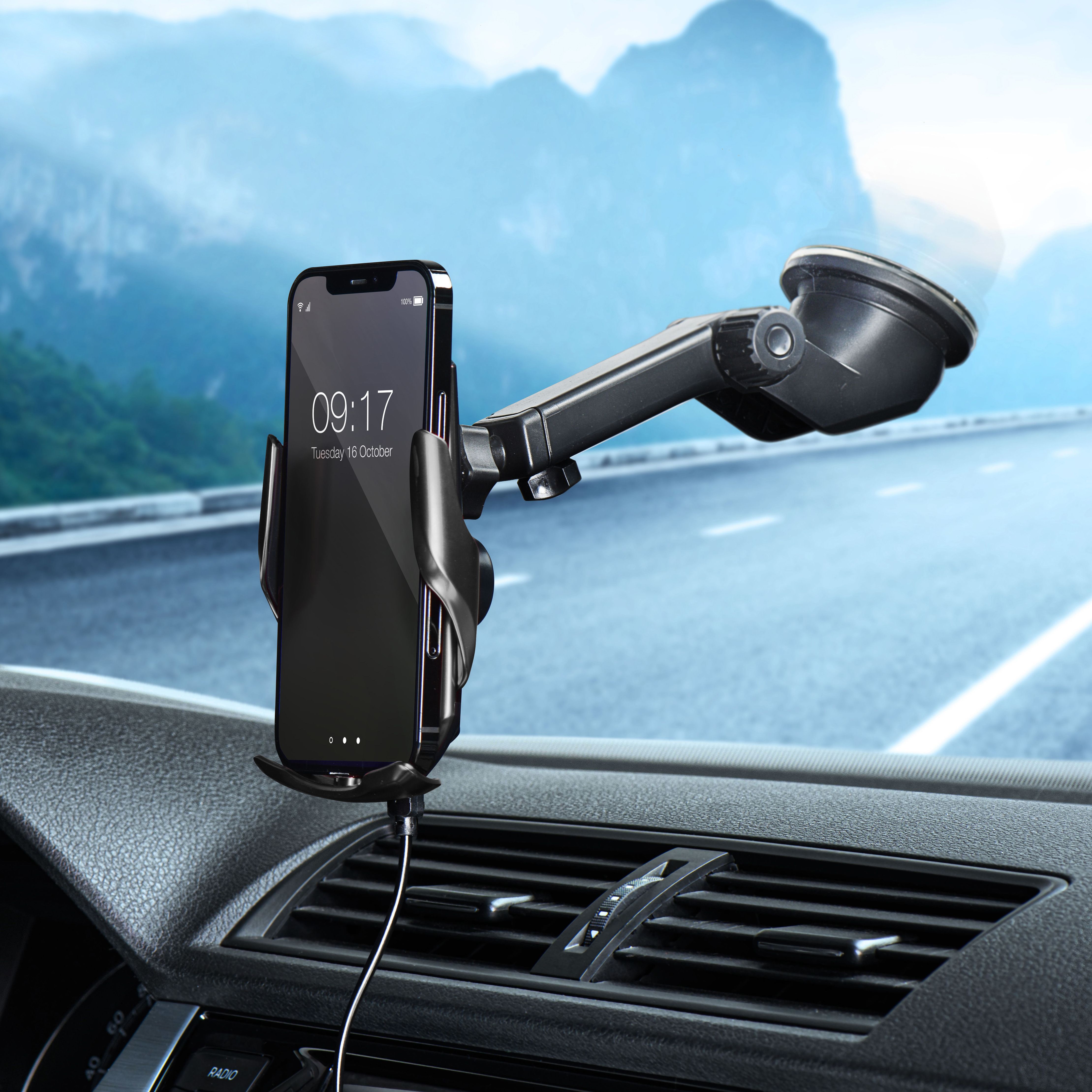 FORCELL autós tartó vezeték nélküli töltéssel automata érzékelővel + mágneses adapterekkel HS1 15W fekete-3