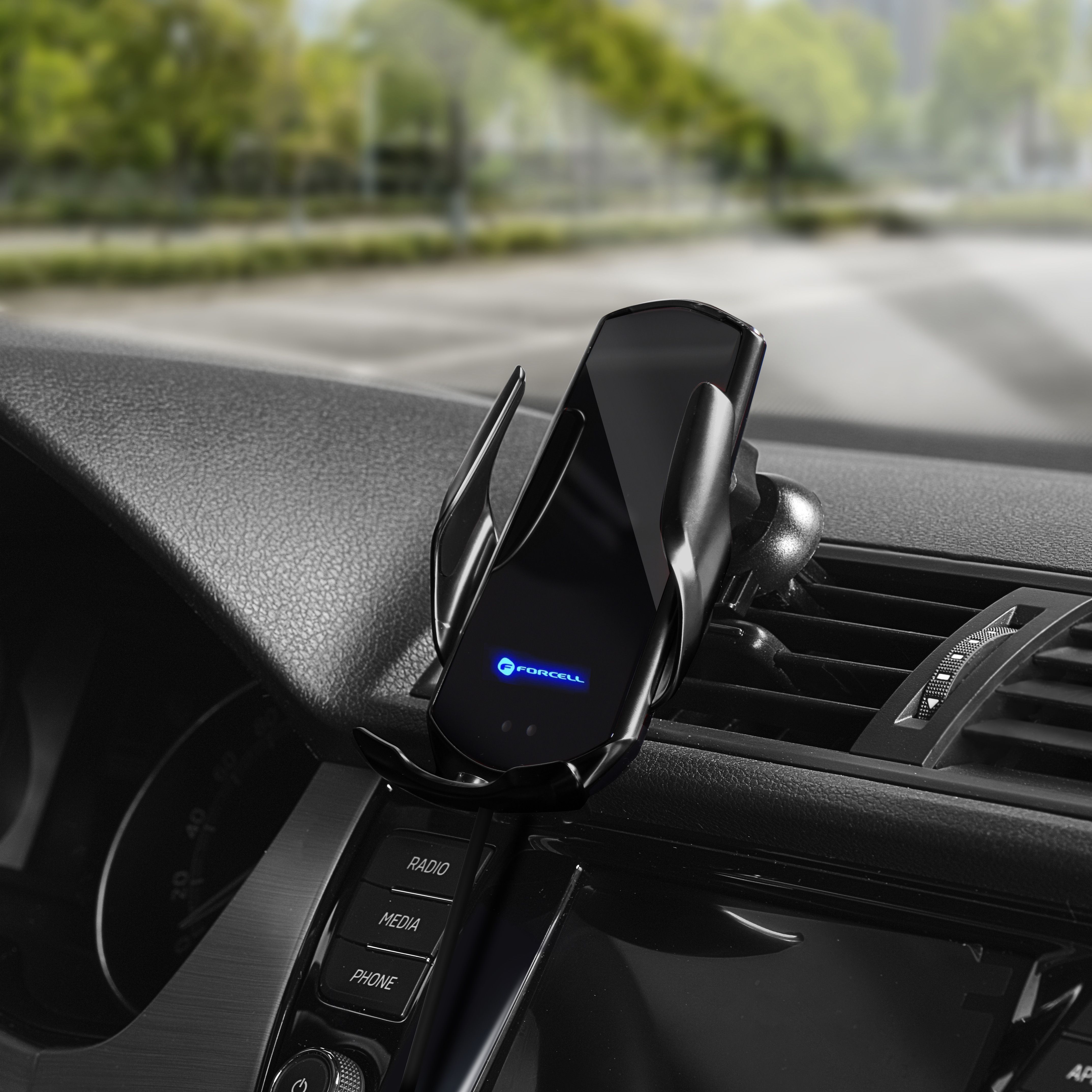 FORCELL autós tartó vezeték nélküli töltéssel automata érzékelővel + mágneses adapterekkel HS1 15W fekete-16