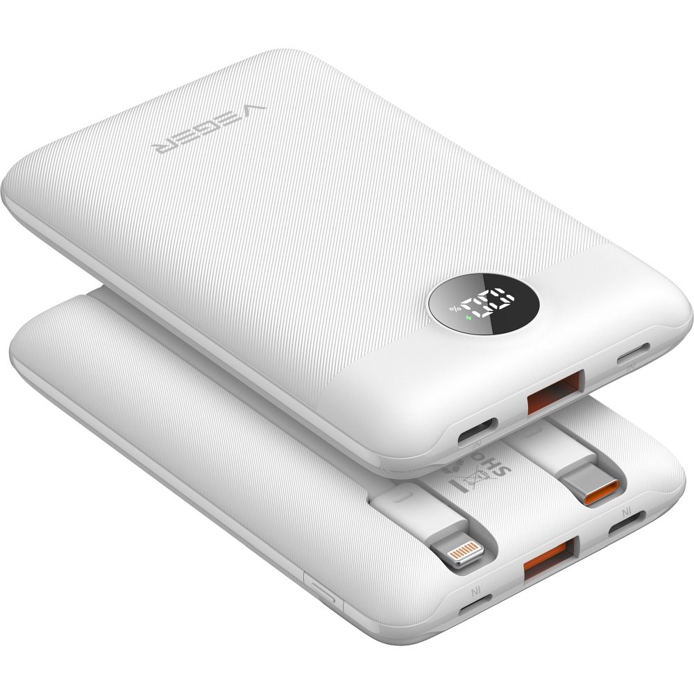 VEGER powerbank 10 000 mAh beépített kábelekkel Type C / Lightning PD QC3.0 2A 22,5W C11C (W1170) fehér-0