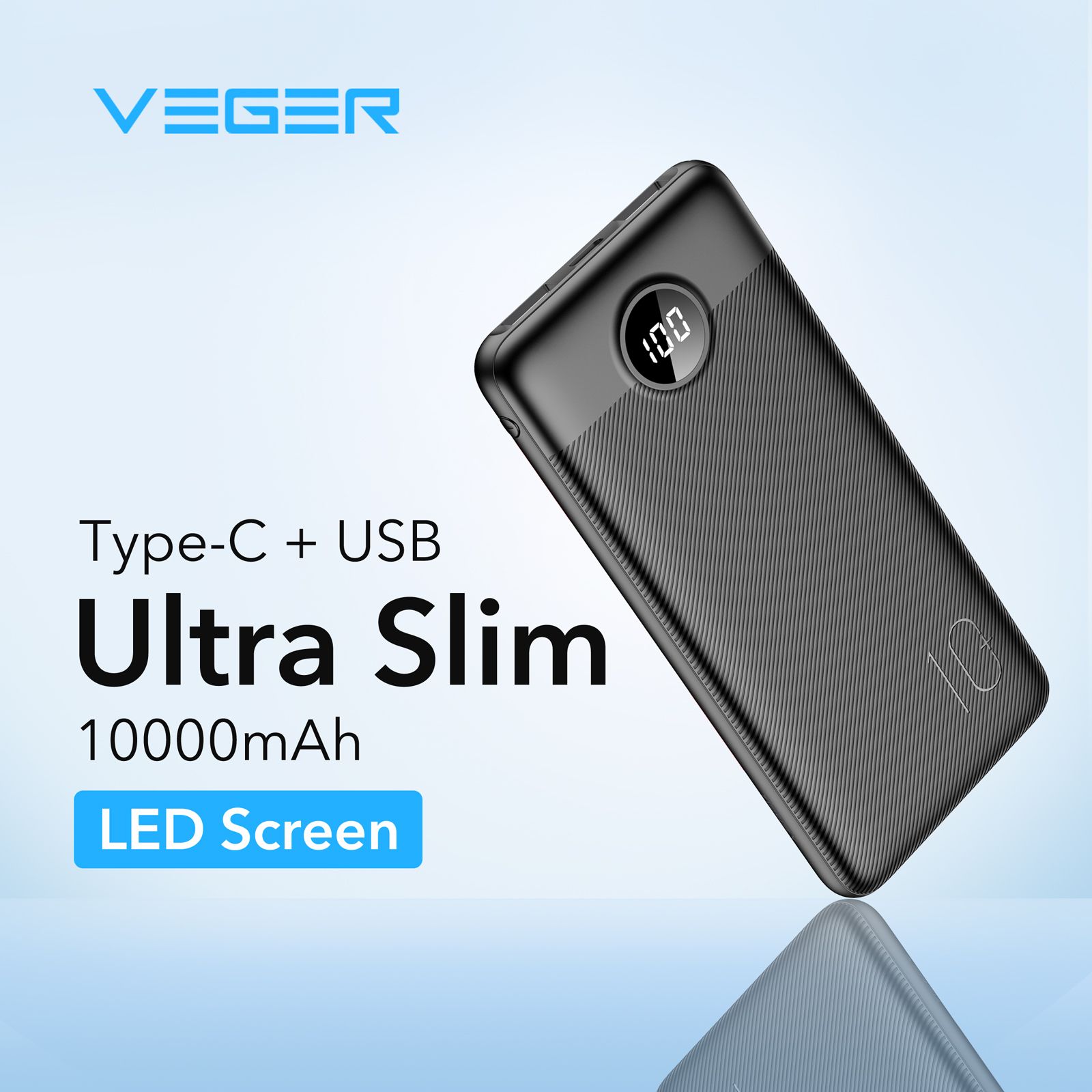 Powerbank Veger L10S (W1105PD) 10000mAh 20W 2A PD QC3.0 - fekete-9