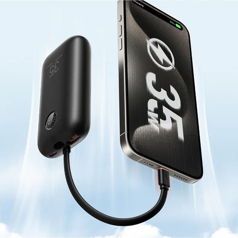 VEGER powerbank 10000 mAh beépített kábelekkel Type C / Lightning PD QC3.0 35W K1 (W1188) fekete-1