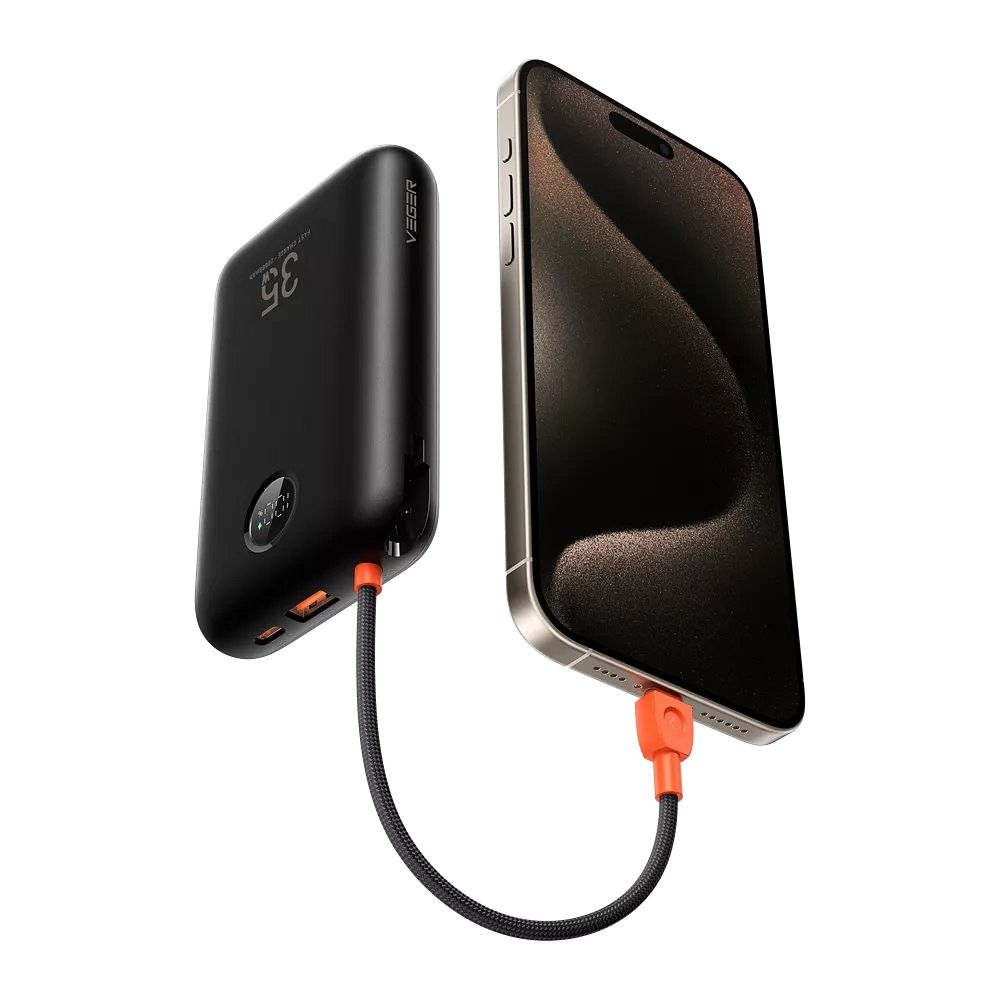 VEGER powerbank 20000 mAh beépített kábelekkel Type C / Lightning PD QC3.0 35W K2 (W2068) fekete-11